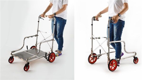 樹德科技大學教師陳文亮與學生發明「多用途的移動載具」獲得金牌。（中華創新發明學會提供）